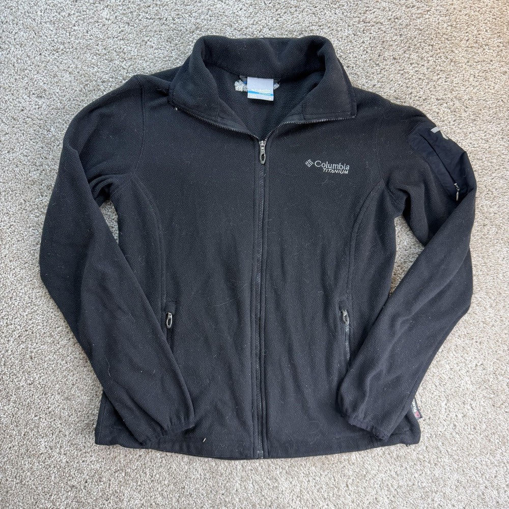 Columbia Titanium Jacket Womens Medium Black Fleece Full Zip Hiking Outdoor
